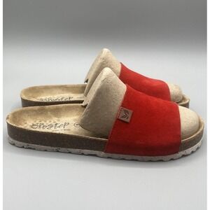 BioStep Women's Slip-On Red Suede Comfort Sandals Size 8 Casual Comfy Flats